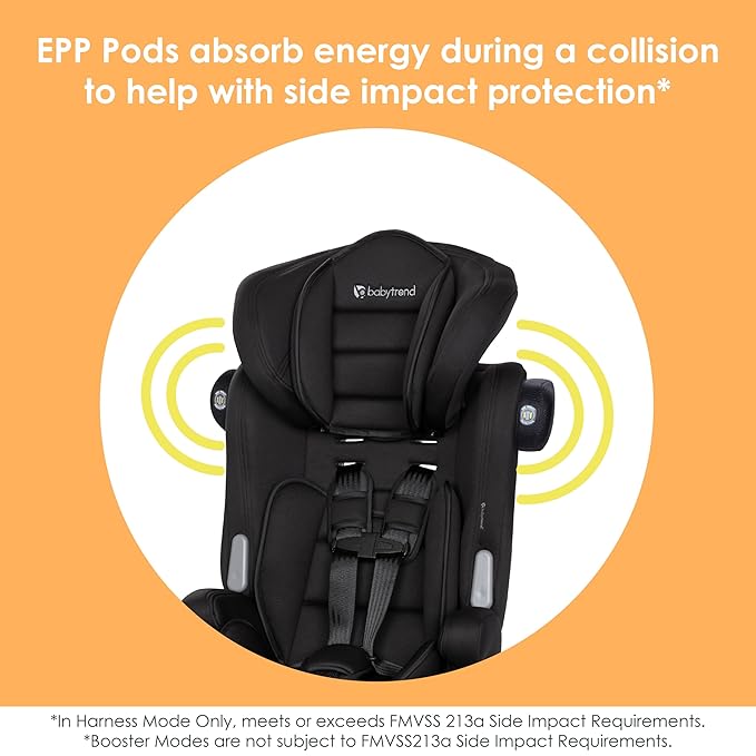 Baby Trend Hybrid SI 3-in-1 Combination Booster Seat, Hoboken Black – Side-Impact Protection, 3-Stage Growth Design, Adjustable Headrest, Cushioned Comfort