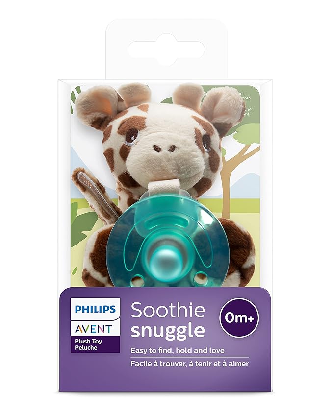 Philips AVENT Soothie Snuggle Pacifier Holder with Detachable Pacifier, 0m+, Giraffe, SCF347/01-1 Count (Pack of 1)