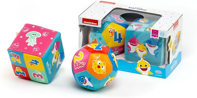 ODS - Baby Shark Ultra Soft Ball and Cube Set for Tactile and Visual Development with Numbers, Faux Leather, Washable with Wet Cloth, Recommended Age +6 Months