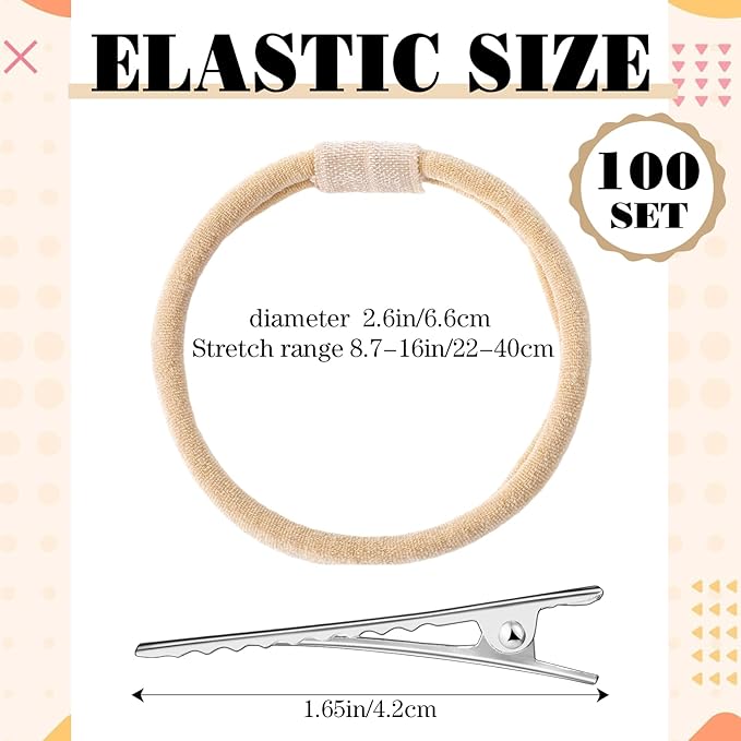 Zeyune 200 Pcs Nude Nylon Headbands and Hair Clips for DIY Christmas Bows, Interchangeable Soft Newborn Infant Toddler Girls Crafts