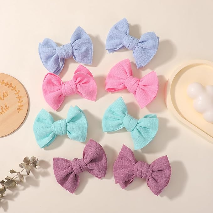 Choicbaby Baby Hair Clips 3” Fabric Girl Hair Bows Baby Barrettes Accessories with Alligator Clips for Toddlers Kids Infant(8pcs-Green Blue Pink Purple)