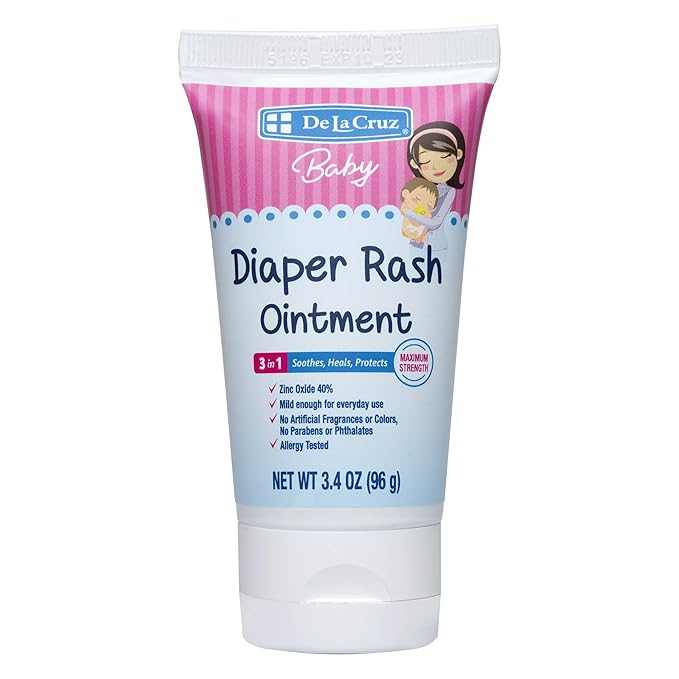 De la Cruz Baby Diaper Rash Cream with Zinc Oxide - Maximum Strength Baby Healing Ointment to Help Soothe, Heal and Prevent Diaper Rash - 3.4 OZ