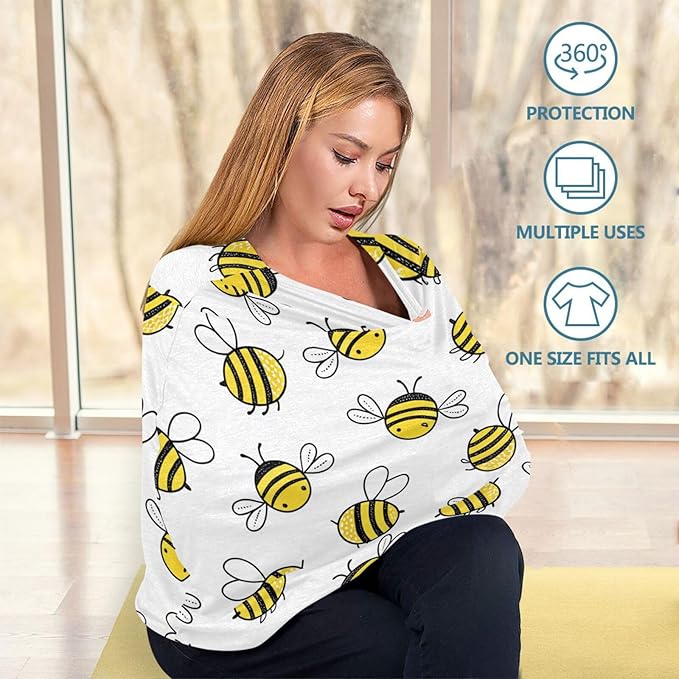 Blueangle Flying Bumble Bees Infant Car Seat Cover, The Stretchy Nursing Scarf, Car Seat Canopy, Shopping Cart Cover and High Chair Cover