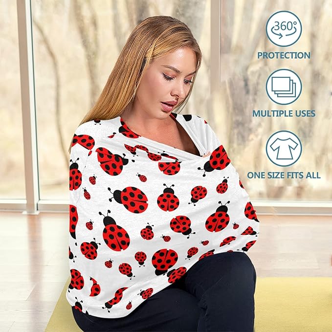 Nursing Cover Breastfeeding Scarf Cute Red Ladybugs Baby Car Seat Covers Soft Breathable Infant Carseat Canopy Stroller Cover for Boys Girls