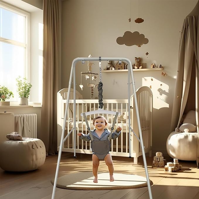 Baby Jumper Set with Hanging Shelf Adjustable Toddler Baby Bouncer (White)