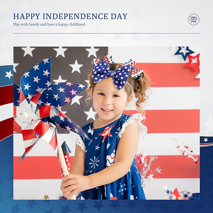 YanJie 4th of July Flag Baby Nylon Headbands Bows Red Blue White Star Spangled Hairbands Bows Hair Accessories for Newborns Toddlers Kids 4 Pcs