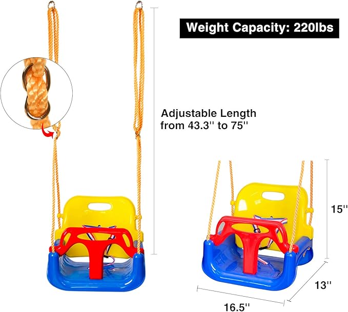 RedSwing 3-in-1 Baby Swing Seat, Toddler Swing, Anti-Flip Snug & Secure Detachable Infants to Teens Kids Swing Seat for Outside Playground, Blue