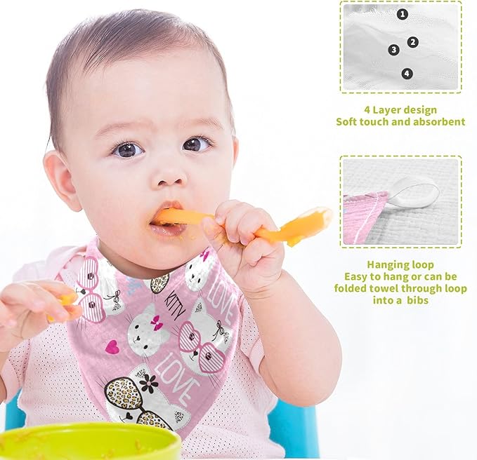 vvfelixl Baby Muslin Washcloths Childish Cats Pattern Baby Burp Cloths Cotton Baby Face Towel for Newborn Infants Boy Girls Soft and Absorbent 11.8 X 11.8 in, 3 Pack
