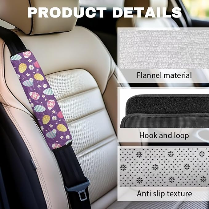 Easter 2PCS Car Safety Seat Belt Strap Shoulder Pad Safety Pads Egg Shoulder Strap Protectors Daisies Seatbelt Covers Comfort Car Auto Accessories for Cars Trucks Vans Great Gifts