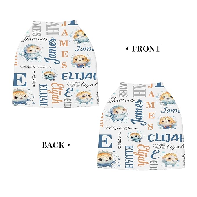 Personalized Baby Car Seat Cover with Name Stroller Canopy Custom Pufferfish Carseat Cover Newborn Baby Boy Girl Nursing Cover for Moms First Birthday Gift