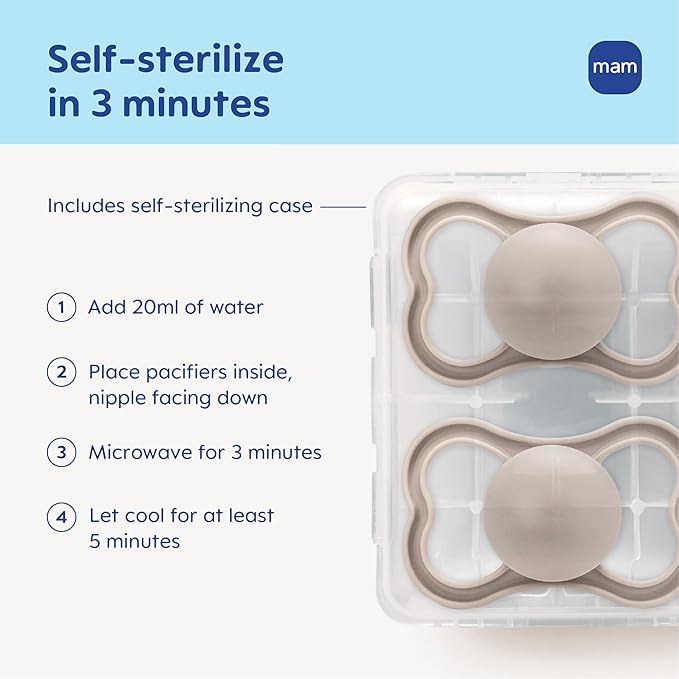 MAM Supreme Baby Pacifier, Newborns 16+ Months, Developed with Orthodontists, Extra Air Flow for Sensitive Skin, Glows in The Dark, BPA-Free Silicone, Sterilizer Case, Pack of 2, Made in Europe