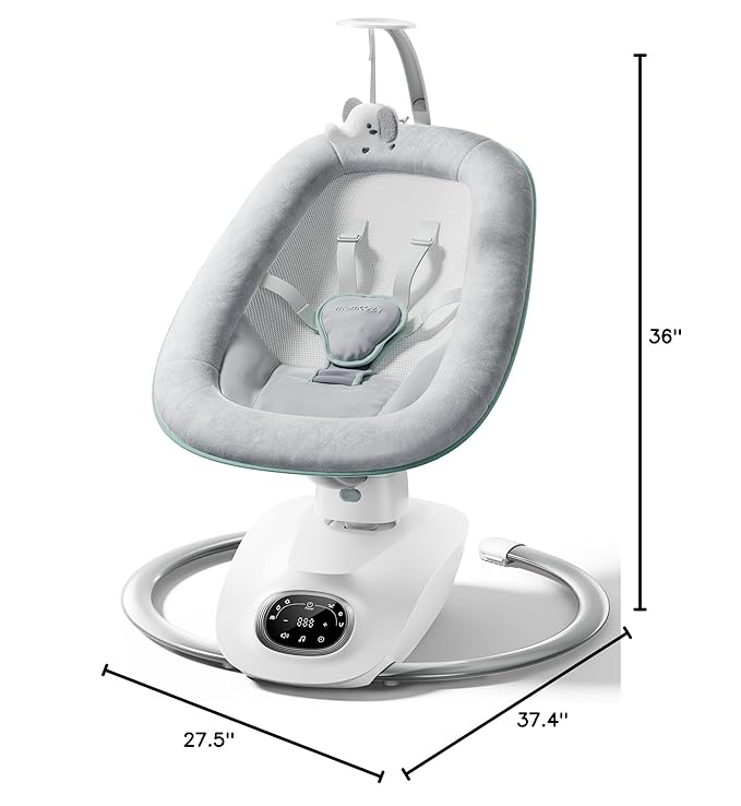 Momcozy CocoSway Electric Baby Swing for Infant, 180° Rotating Seat, 6 Parent-Like Sway Motions & 4 Speeds, Quiet Soothing, Remote Control, Machine-Washable Cover, Grey