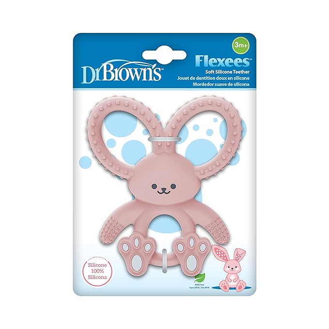 Dr. Brown's Flexees Pink Bunny & Ridgees Giraffe Silicone Baby Teethers, Designed for 3m+ Infants