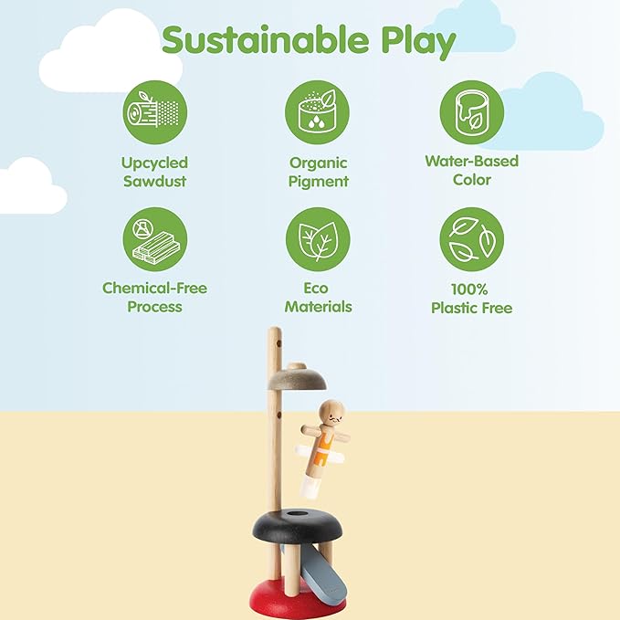 PlanToys® Wooden Jumping Acrobat Toy | Montessori Inspired Cause & Effect Toy for Force Control, Coordination & Reaction Play | Eco Friendly Push & Jump Learning Activity