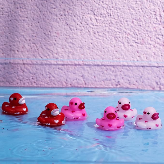 JOYIN 36 Pcs Valentine's Day Mini Rubber Duck With Gift Cards, 1.1 Inches Small Duckies With Card Tags, Bath Toys for Classroom Exchange Prizes, Party Favors