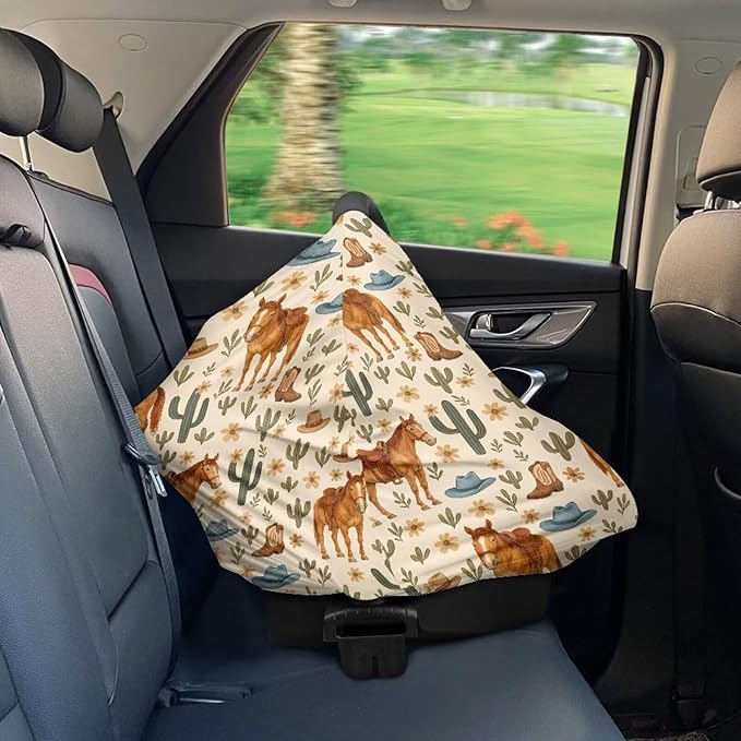 Cactus Animal Horse Nursing Cover Carseat Covers Baby Car Seat Cover for Girls Boys, Stretchy Car Seat Canopy Multiuse Nursing Breastfeeding Protectors, All-in-1