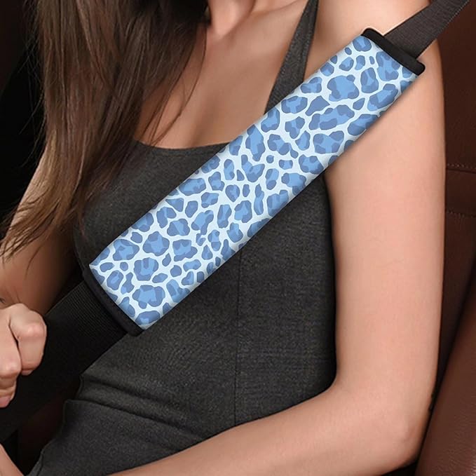 Leopard Print Car Safety Belt Cover Pad Set of 2 Pcs Cartoon Animal Skin Cheetah Pattern Car Seat Belt Pads More Comfort Driving Universal Car Interior Accessories