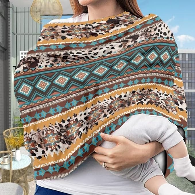 Coldinair Tribal Aztec Cow Stretchy Baby Car Seat Covers for Boys Girls,Soft and Comfortable,Multiuse for Nursing Breastfeeding Covers,Shopping Cart/High Chair/Stroller Covers,Scarff