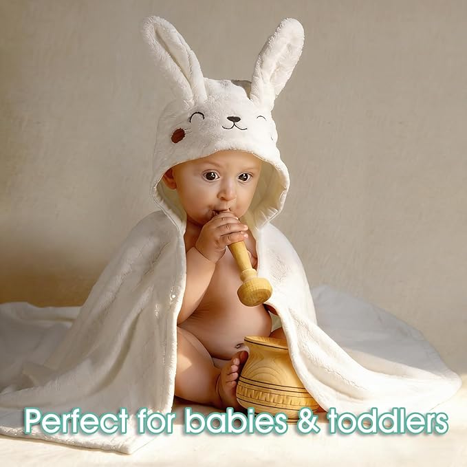 Toddler Towels for Boy, 2 PCS Hooded Baby Towels Boy, Soft and Absorbent Baby Bath Towels, Animal Hooded Design Toddler Towels, Large 50''x32'', White Rabbit & Orange Tiger Set