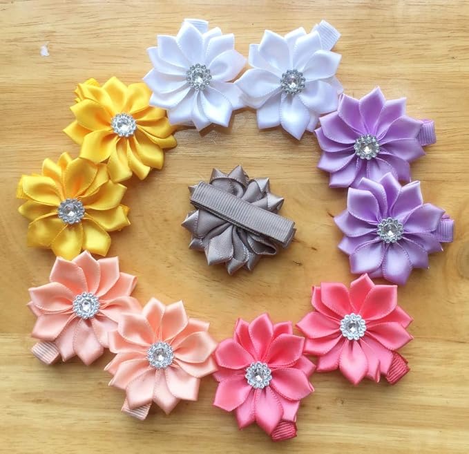 QandSweet 32 Pcs Girls Hair Clips Safety Clip Rhinestone Flower Barrettes for Toddler Girl Teens and Womens