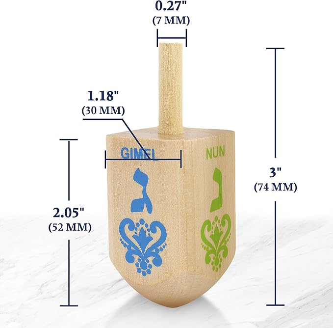 Zion Judaica Large Wood Dreidels Hanukkah Toy Bulk Pack Ziplock Bag 3" Wooden Driedels Natural Wood Spinning Top Dreidlech w/Hebrew Letters and English Transliteration Traditional Chanukah Game 25-PK