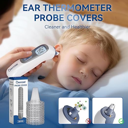 Berrcom 100-Pack Disposable Ear Thermometer Probe Covers, BPA-Free Lens Filters & Refill Caps Compatible with Digital Ear Thermometer Models