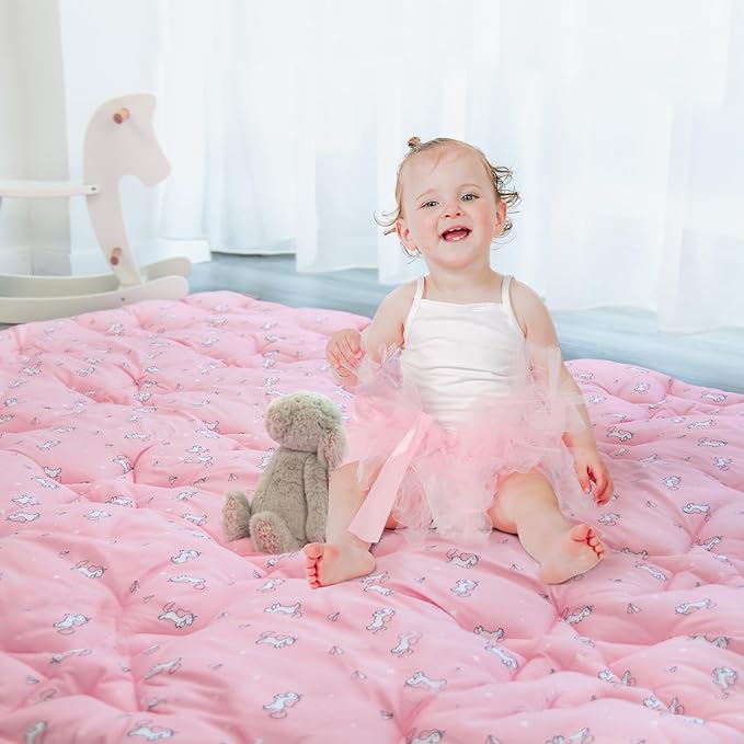 SPRINGSPIRIT Baby Play Mat for Boys Girls, 50'' x 50'' Baby Playmat for Playpen, One-Piece Crawling Play Mat Non Slip Toddlers, Pink