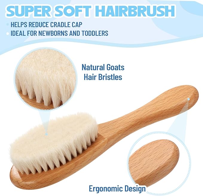 Teenyyou 3 Pcs Baby Hair Brush and Comb Set for Newborn Baby Grooming Kit with Gift Box Wooden Toddler Cradle Cap Brush with Soft Bristle for Boys and Girls Newborn Showers Registries Gift