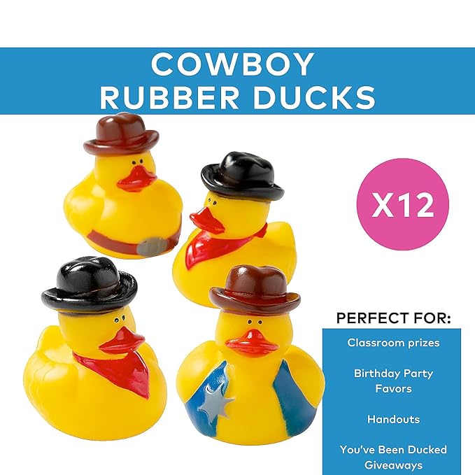 Cowboy Rubber Duckies - Set of 12 - Western Party Toys