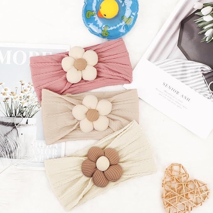 AQOKKA Baby Flower Headbands Nylon Baby Girl Headbands Soft Handmade Hairbands Toddler Hair Accessories for Girls