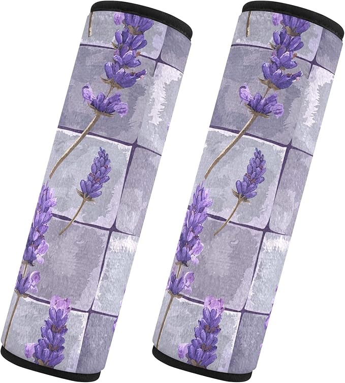 CHIFIGNO Violet Lavender Flowers Car Seat Belt Covers Pack of 2 Seatbelt Covers Fashion Shoulder Pad Auto Interior Accessories for Car Bag
