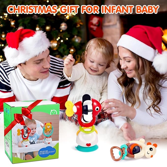 Baby Toys 6-12 Months Infant Toy Set of 3 High Chair Suction Cup Rattle Teething Toys for Babies 6 7 9 12-18 Months 2-in-1 Sensory Development Tray Toy Baby Gifts for Boys Girls