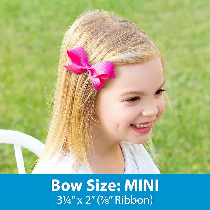 Wee Ones Girls' Classic Grosgrain Hair Bows with Plain Wrap Center, No-Slip Hair Clip, Handmade, Blue Bird, Mini
