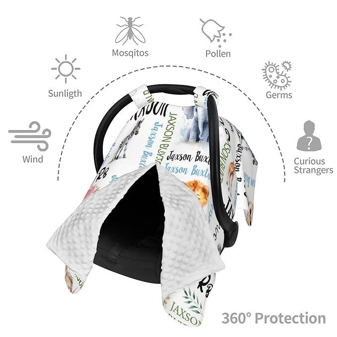 Winter Carseat Cover for Baby Personalized Woodland Baby Car Seat Cover with Name Custom Minky Car Seat Canopy Boys Girls Infant Carrier Covers Nursing Cover Toddler Blanket