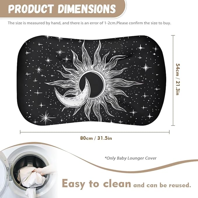 Moon Star and Sun Baby Lounger Cover, Infant Newborn Lounger Covers 31.5'' x 21.3'' Soft and Breathable Baby Nest Slipcover for Boys Girls