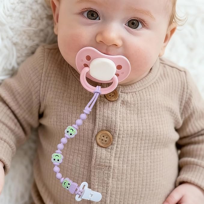 Pacifier Clips 2 Pack, Silicone Baby Pacifier Clips with One Piece Design, Frog Character, BPA Free - CPSIA Certified, Soft Flexible Paci Clip Holder