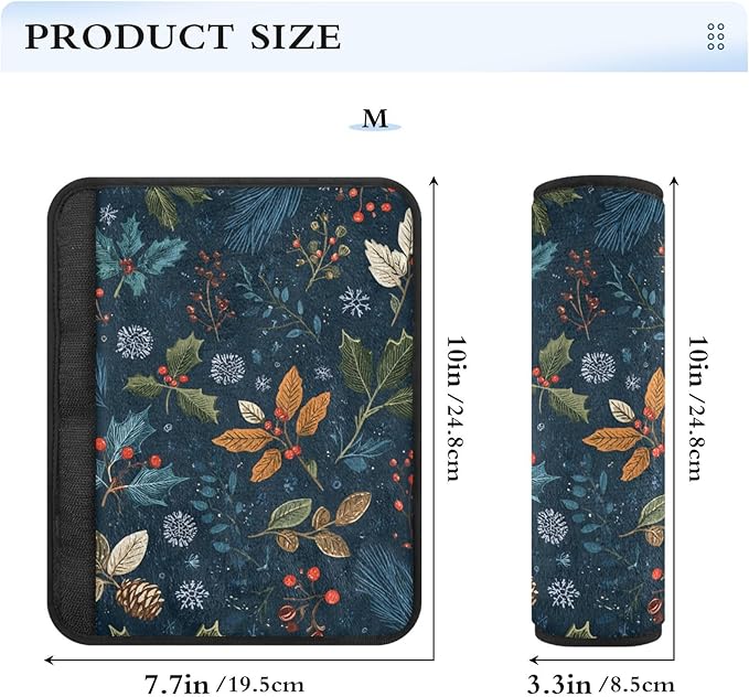 2 Pack Seatbelt Covers Seat Belt Cover Pad for Adults Boys Girls Car Seat Strap Covers Pads Cushion Universal Shoulder Strap Pad Protector for Backpack Camera Bag 10x7.7Inch Vintage Blue Holly Leaves