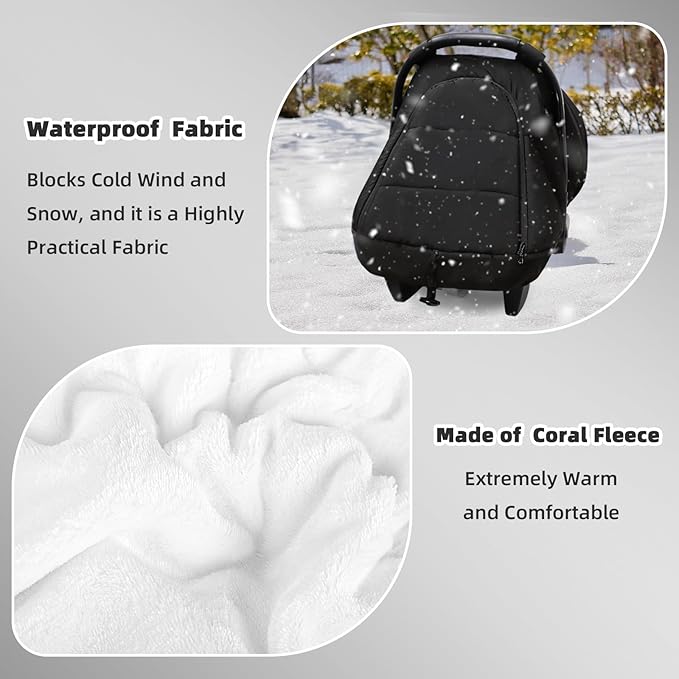 SWESEN Winter Car Seat Covers for Babies, Cozy & Warm Cover, Infant Car Seat Canopy Water Resistant, Universal Cold Weather Shield, Black