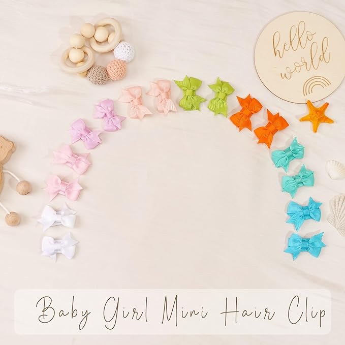 CÉLLOT 40Pcs Baby Snap Hair Clips Grosgrain Ribbon Tiny Baby Bows in 20 Colors for Infant Toddlers Fine Thin Hair (Dovetail Style)