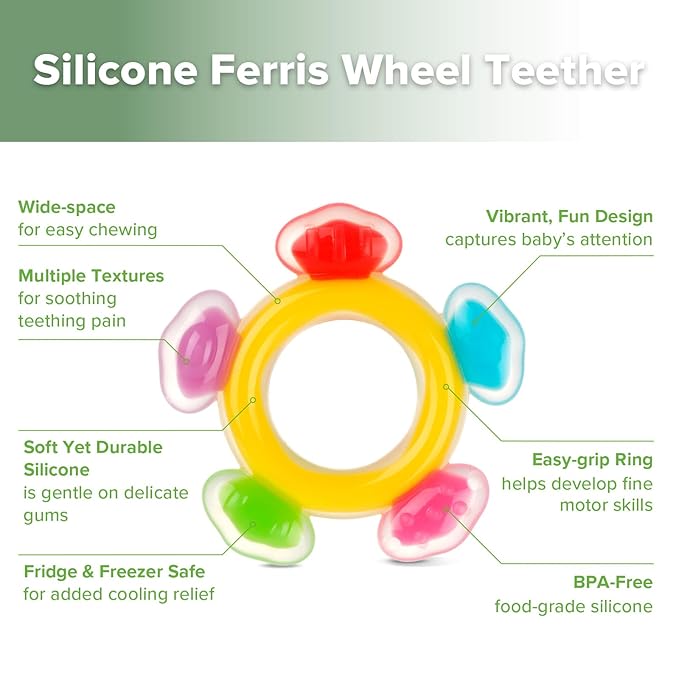 Haakaa Silicone Ferris Wheel Teether - Freezer Teething Toy for Babies 3-6 Months - Safe Soothing Cold Relief - BPA Free Silicone -1 Pack