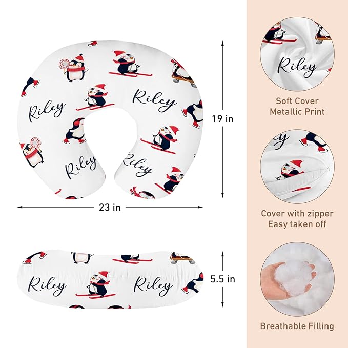 Personalised Car Seat Cover for Babies - Multi-use Carseat Canopy Cover Red Penguin Print with Name, Car Seat Covers, Christmas Birthday Gifts for Infant Boys and Girls(27"x29")