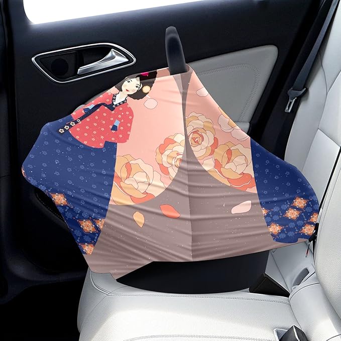 Baby Car Seat Stroller Covers Lady in Hanbok Traditional Korean Women Nursing Cover Breastfeeding Scarf Soft Breathable Stretchy Coverage Carseat Canopy Cover for Boys and Girls Multi Use Baby
