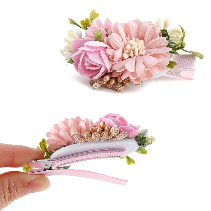 Flower Hair Clips Set-Cherrboll 3pcs Floral Hair Bow Accessories for Baby Girl Toddles Teen Gifts