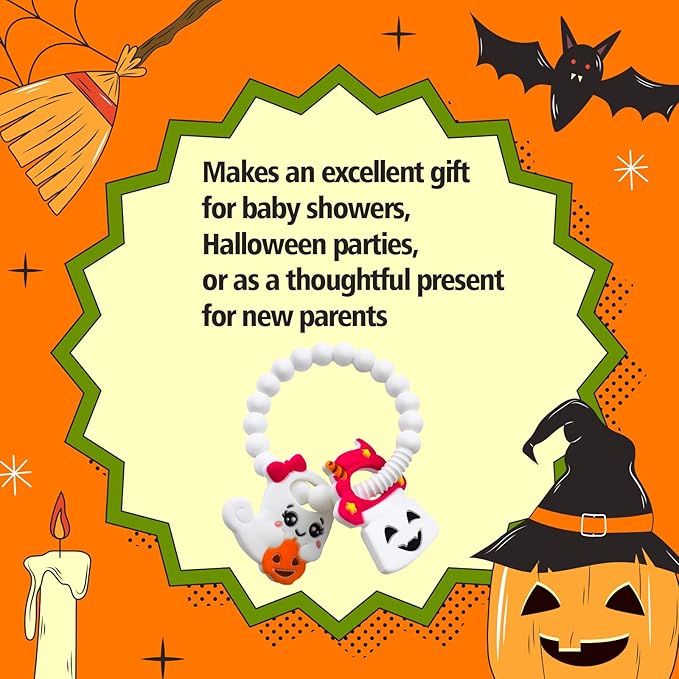 My First Halloween Baby Teething Toy and Llama Silicone Baby Teether Set- Spooky Toddler Teethers, Pumpkin Rattle, Ghost Teether(2 Pieces)