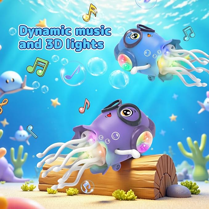 Kids Toy Dancing Jellyfish, Tummy Time Toy Interactive Jellyfish Bump and Go with Music & Lights, Learning Crawling Toys for Toddlers Baby 1 2 3 4 5 Years, Birthday Easter Gifts for Boys Girls