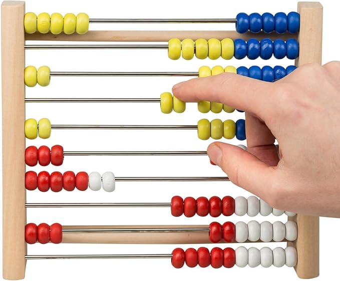Idena 22924 Wooden Frame with 100 Threaded Beads in 4 Colours, for Counting and Calculating, Approx. 21 x 18 x 4 cm, Multicoloured
