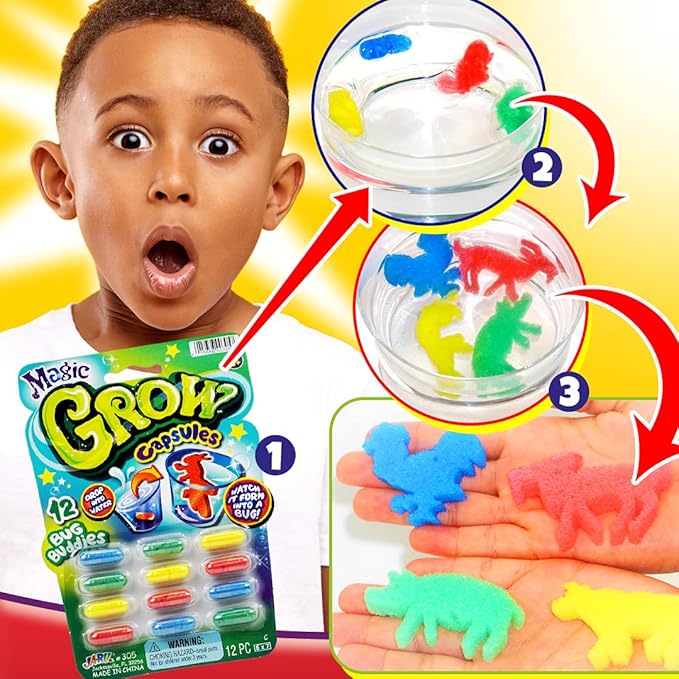 Ja-Ru Magic Grow Capsules, (3 Packs Assorted). Water Growing Animals Capsules. Great Party Favor Kids Toy. Bath Toys for Kids. Fidget Stem Toys. Plus 1 Sticker 305-3s