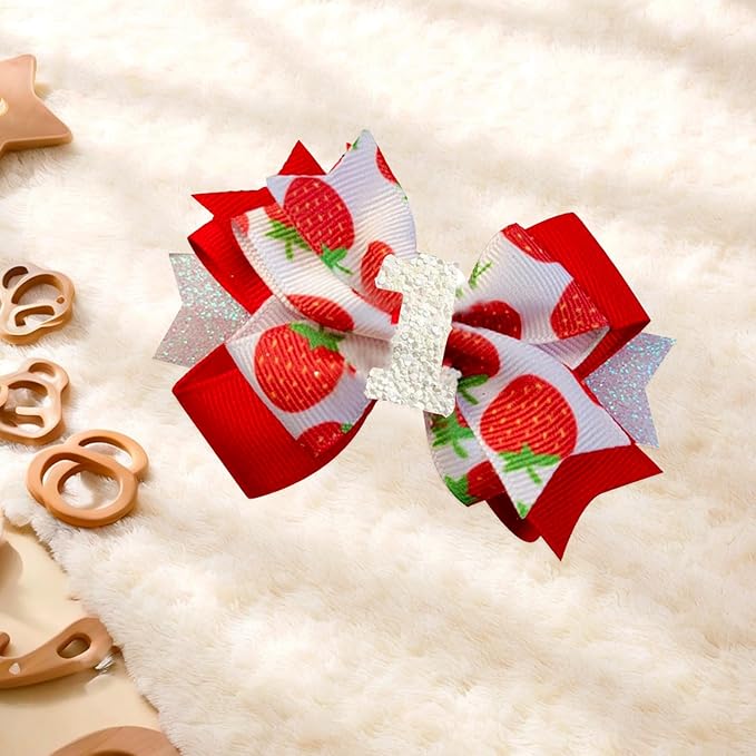 Strawberry Bow Hair Clips for Baby Girls,Birthday Party Decoration Strawberry Hair Clip,Red Bow Hair Barrettes Hair Accessories for Girls Baby Shower Gifts (Strawberry Bow1)