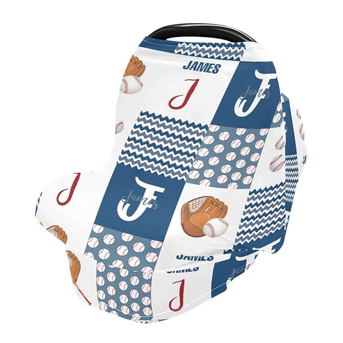 Personalized Multiuse Baby Car Seat Covers with Name, Custom Baseball Nursing Cover Breastfeeding Scarf for Babies, Carseat Canopy for Newborn Boys Girls, Infant Stroller Cover