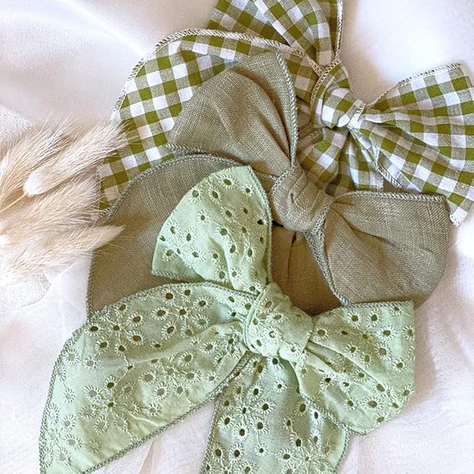 Pack of 4 Gorgeous Fable Bow Hair Clips for Girls Women Linen Hair Bow Alligator Clips Toddler Baby Mom Young Girl Hair Accessories (Olive)
